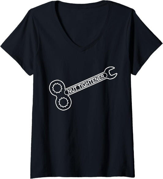 Womens Funny Tool Mechanic Mechanical Humor Joke Meme Screw Wrench V-Neck