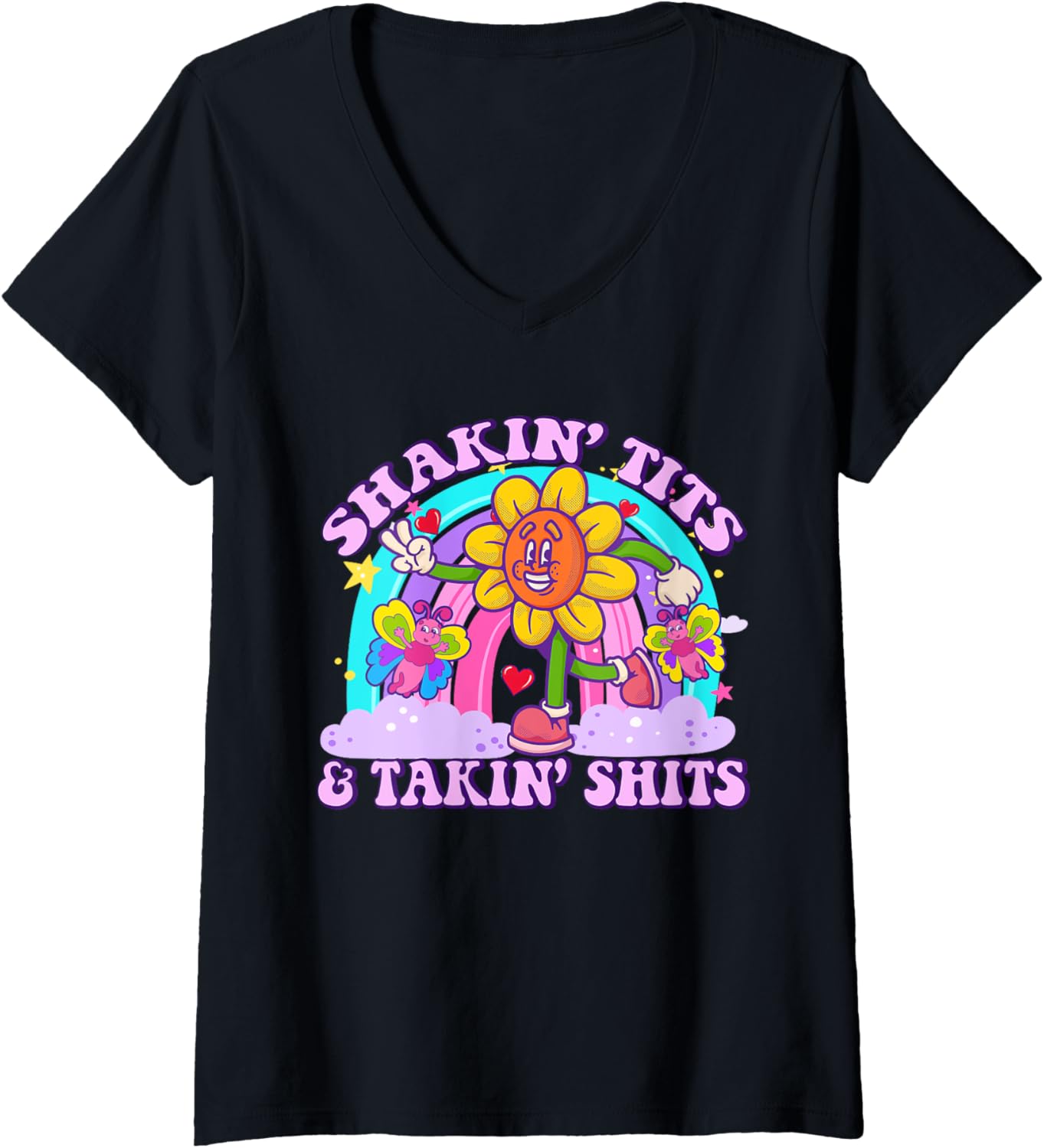Womens Shakin' Tits & Takin' Shits Funny Inappropriate Adult Humor V-Neck