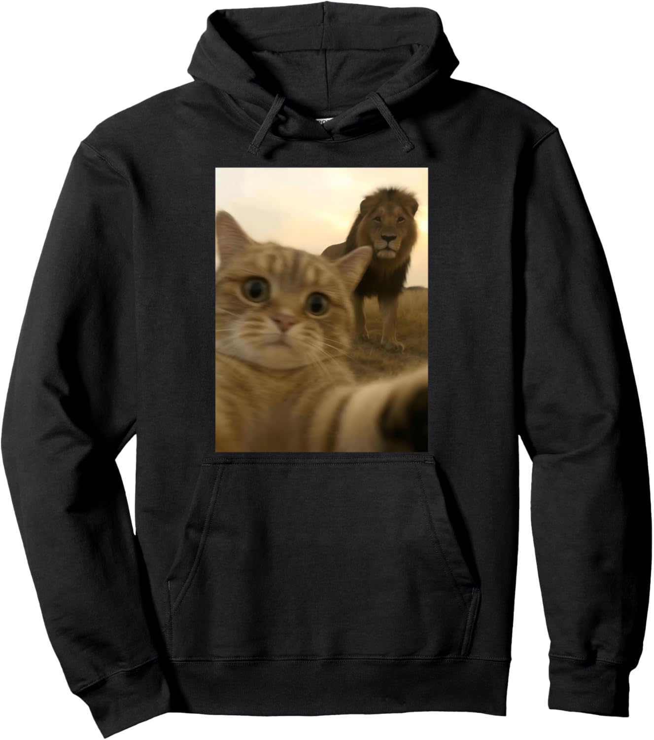 Funny Cat Lion Selfie Weird Meme Brainrot Humor Pullover Hoodie