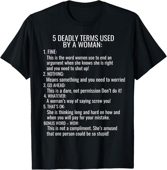 5 Deadly Terms Used By A Woman Funny Meme Gifts For Women